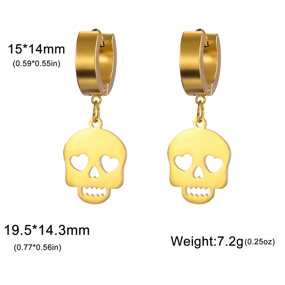 Skull Hoop Earrings with Heart Eyes