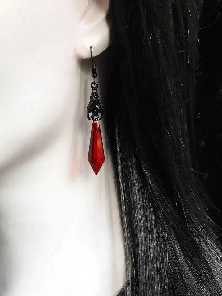Gothic Red Crystal Drop Earrings