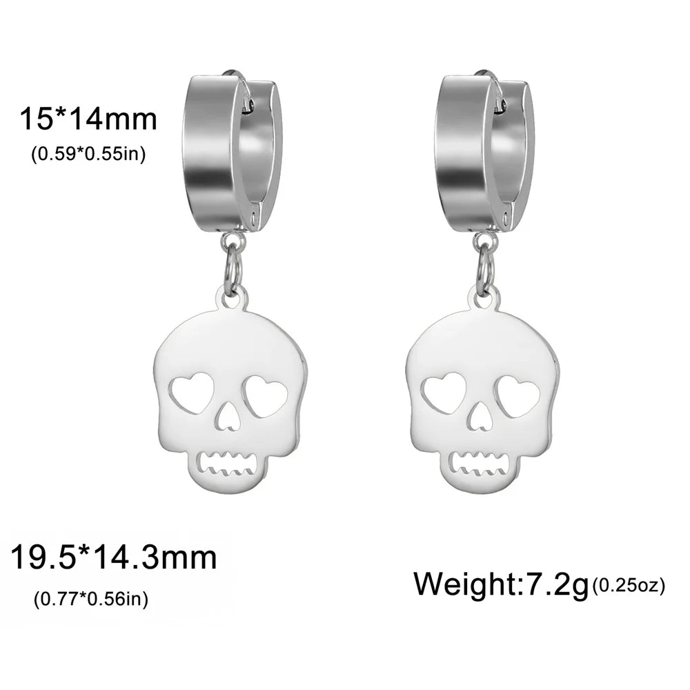 Skull Hoop Earrings with Heart Eyes