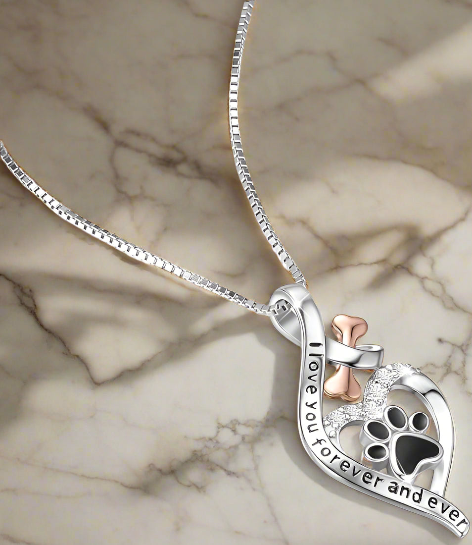 Lucky Paw Necklace with Heart, Bone & Infinity