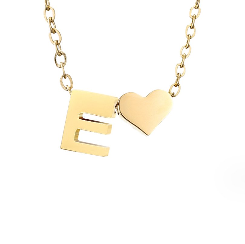 Minimalist Initial Necklace with Heart Charm