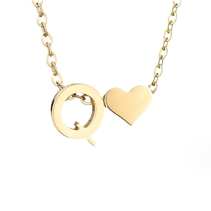 Minimalist Initial Necklace with Heart Charm