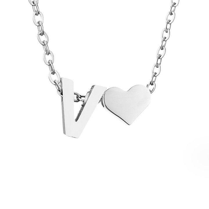 Minimalist Initial Necklace with Heart Charm