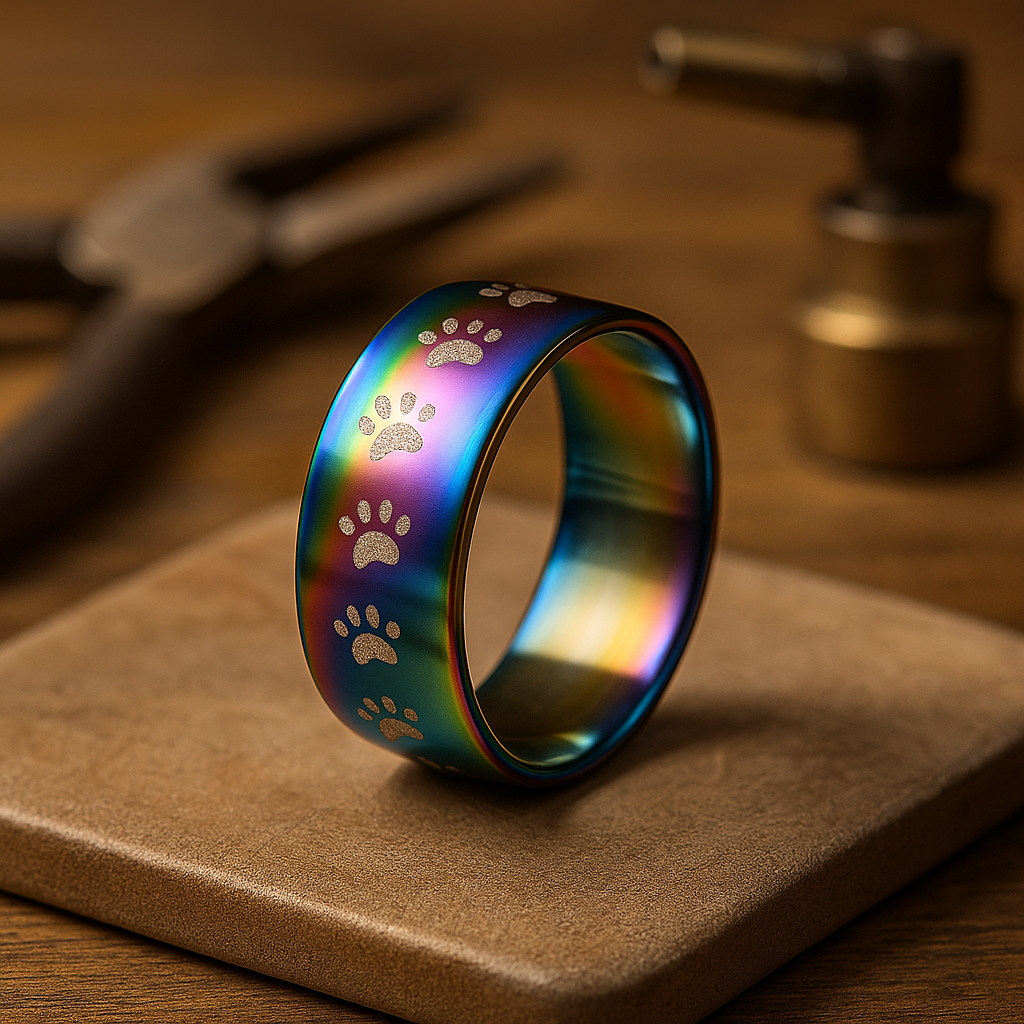 Rainbow Stainless Steel Paw Print Ring