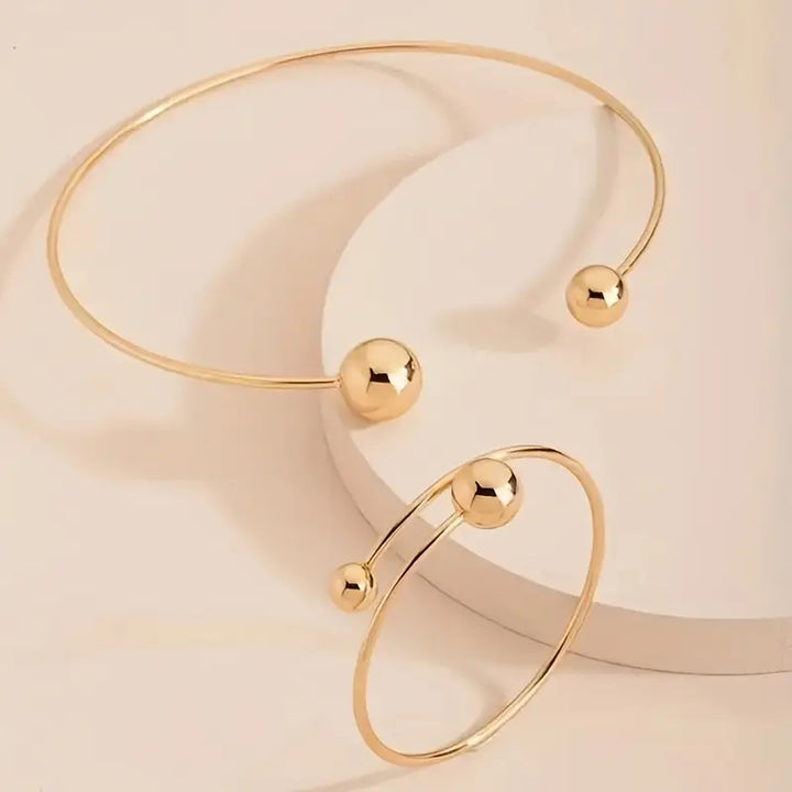 Chic Gold Minimalist Collar Cuff Bracelet Set