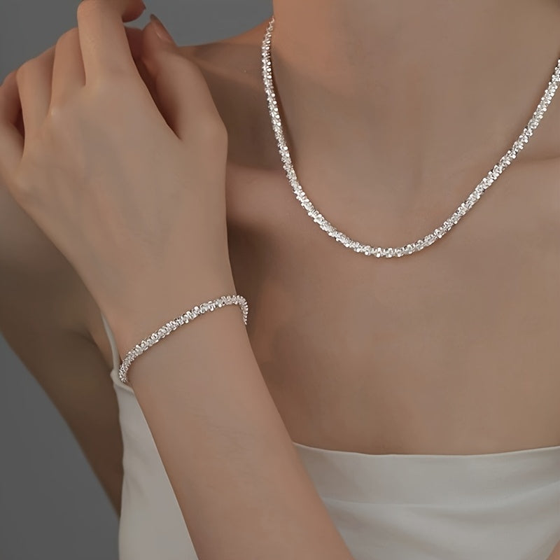 Elegant Glittering Caterpillar Chain Bracelet and Necklace Set
