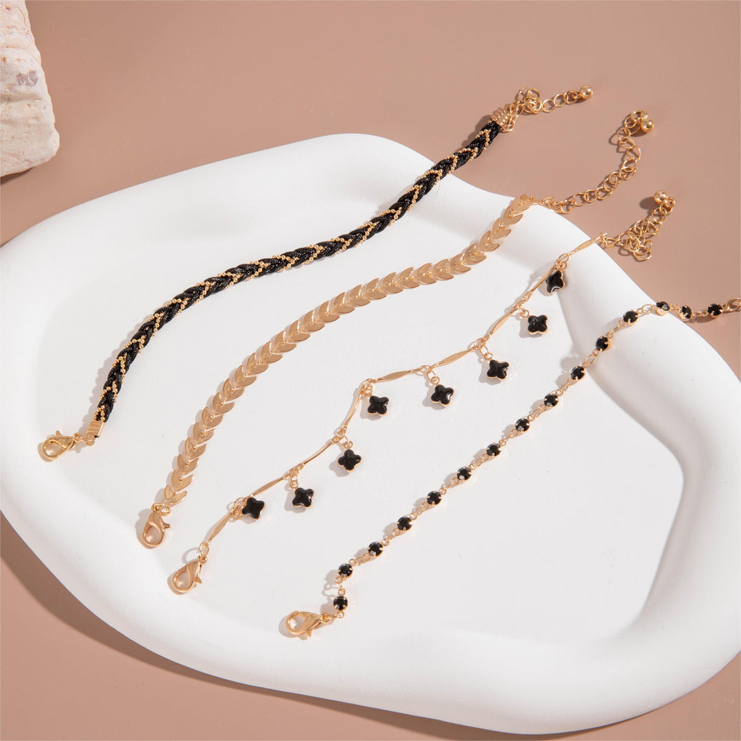 Chic Black Thin Chain Bracelet Set