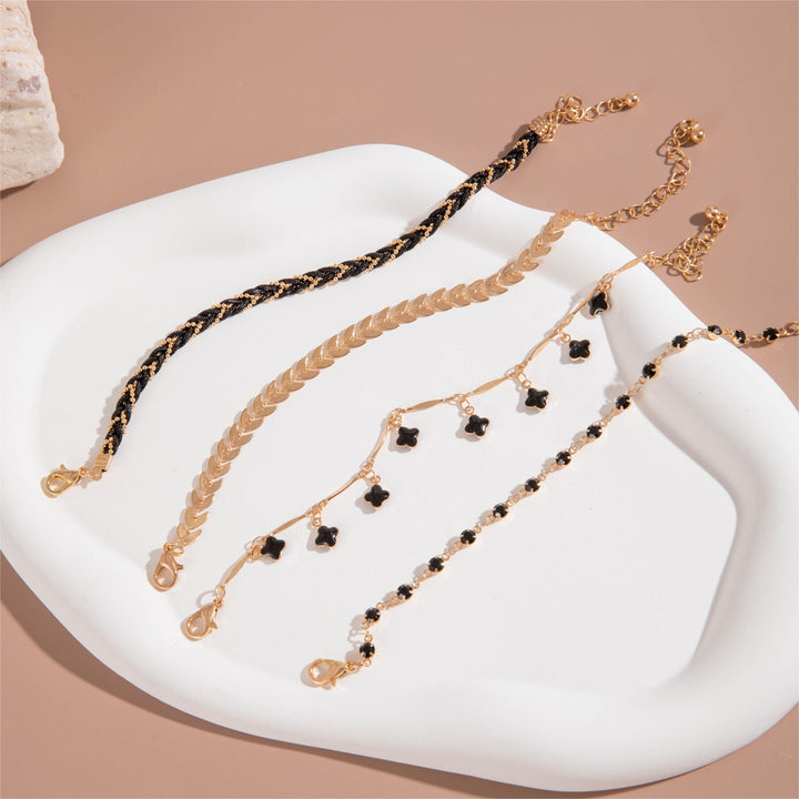 Chic Black Thin Chain Bracelet Set