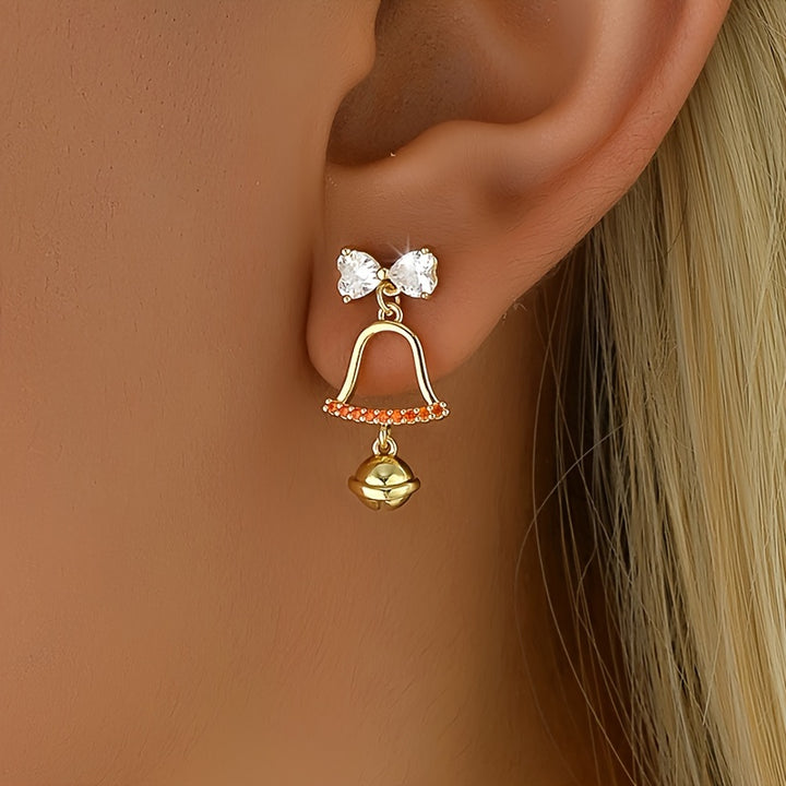 Elegant Christmas Bow and Bell Earrings