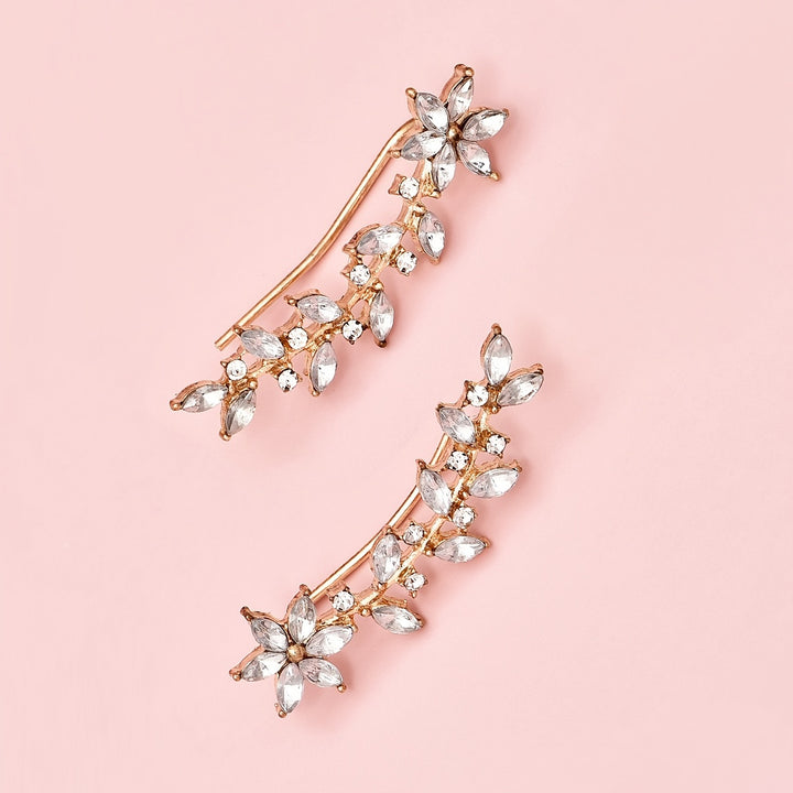 Elegant Glass Rhinestone Leaf Stud Earrings