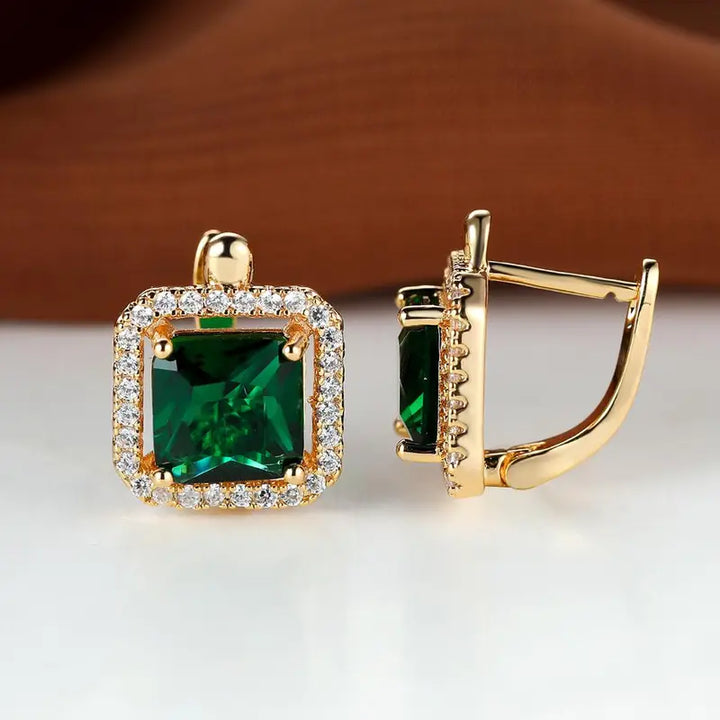 Golden Green Zirconia Gold Earrings