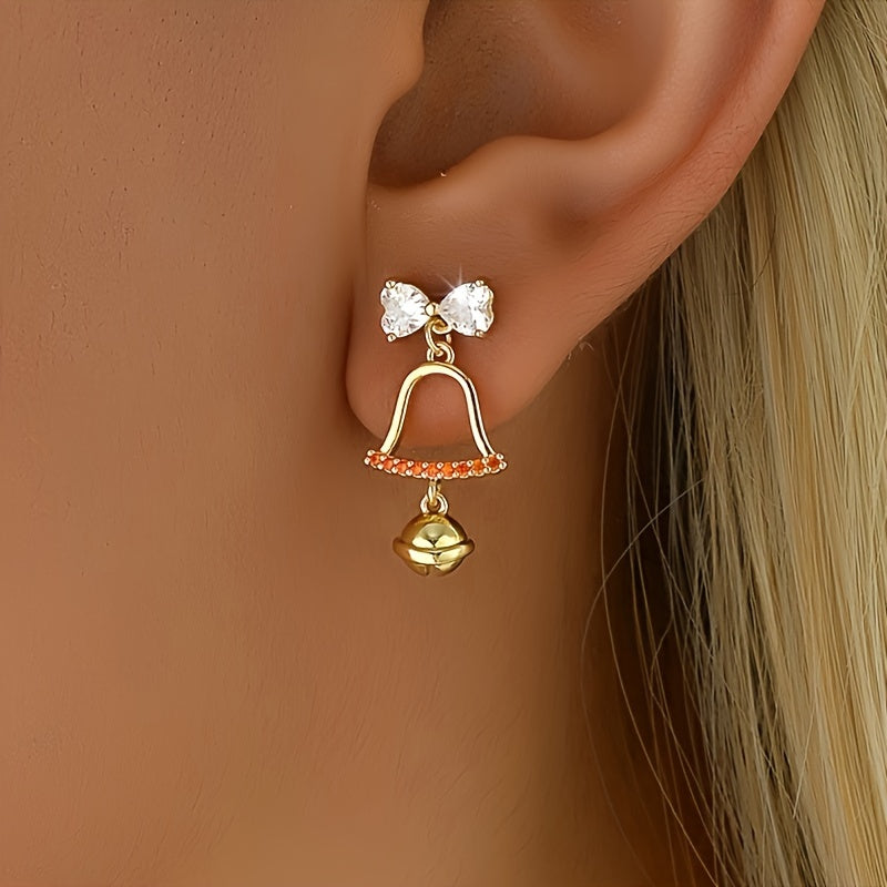 Elegant Christmas Bow and Bell Earrings