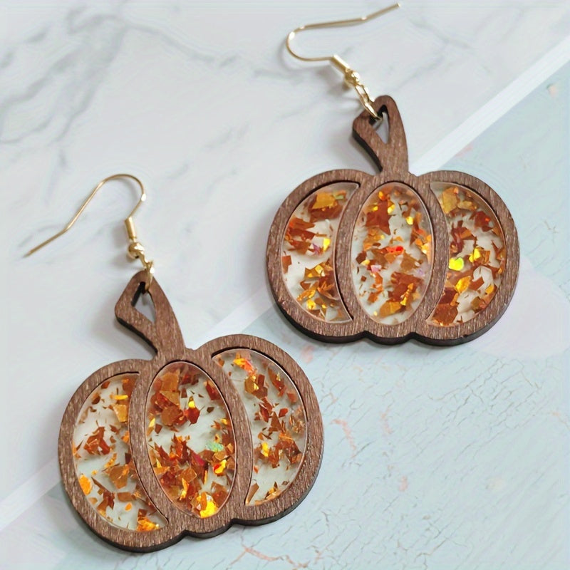 Wooden Pumpkin Earrings