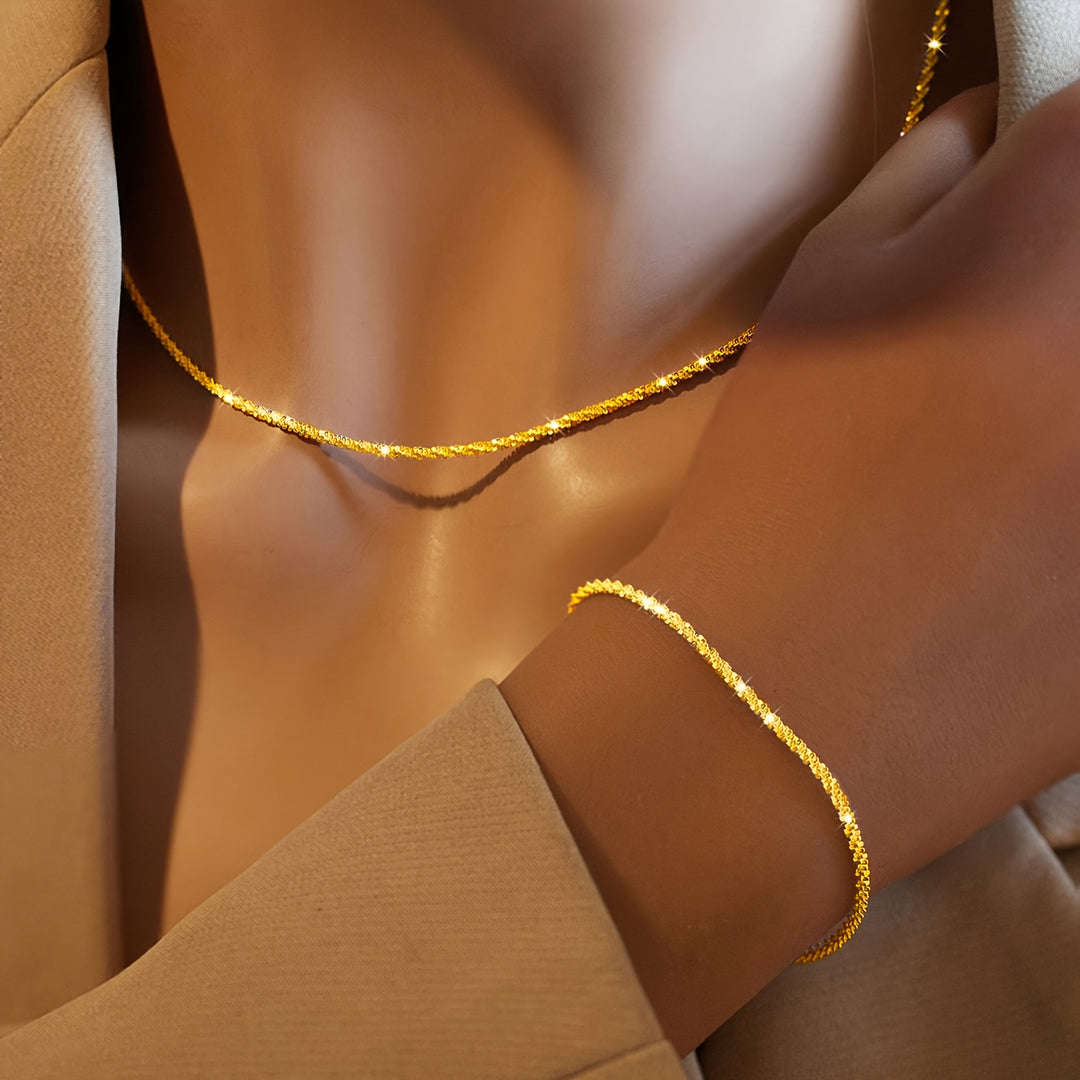 Elegant Glittering Caterpillar Chain Bracelet and Necklace Set