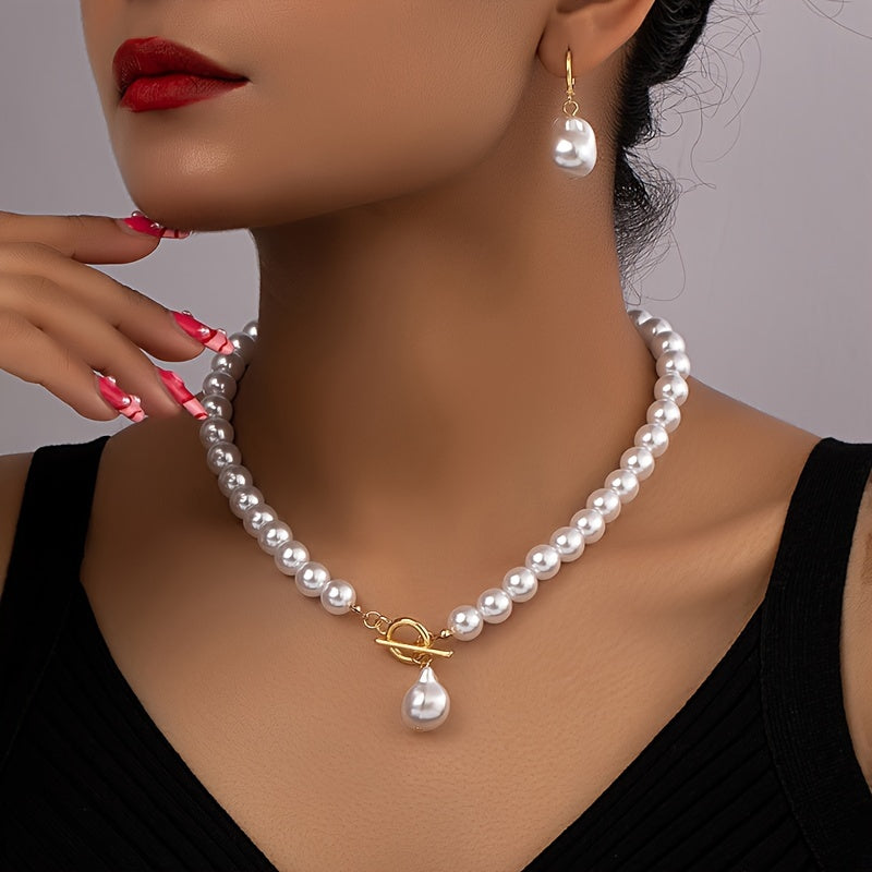 Vintage Baroque Pearl Necklace and Earrings Set