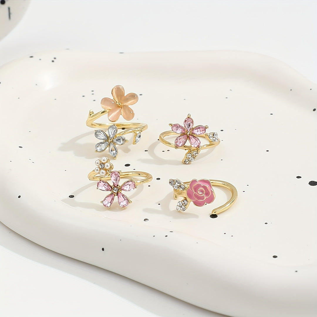 Alloy Rhinestone Pearl Ring Set