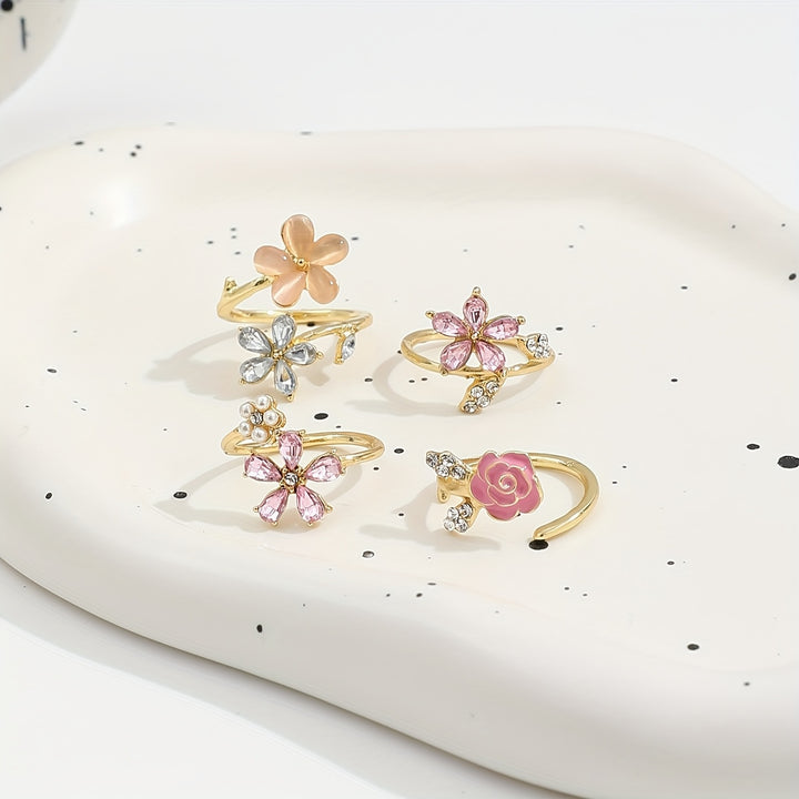 Alloy Rhinestone Pearl Ring Set