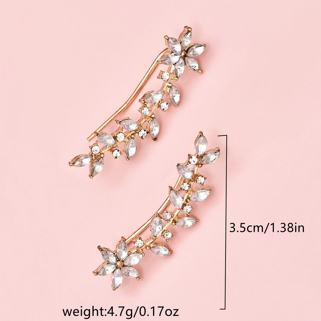 Elegant Glass Rhinestone Leaf Stud Earrings