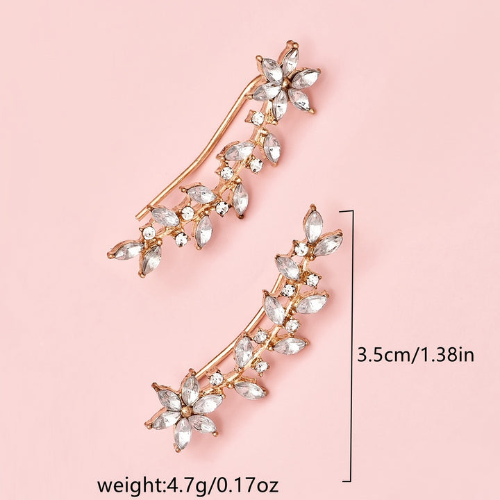 Elegant Glass Rhinestone Leaf Stud Earrings