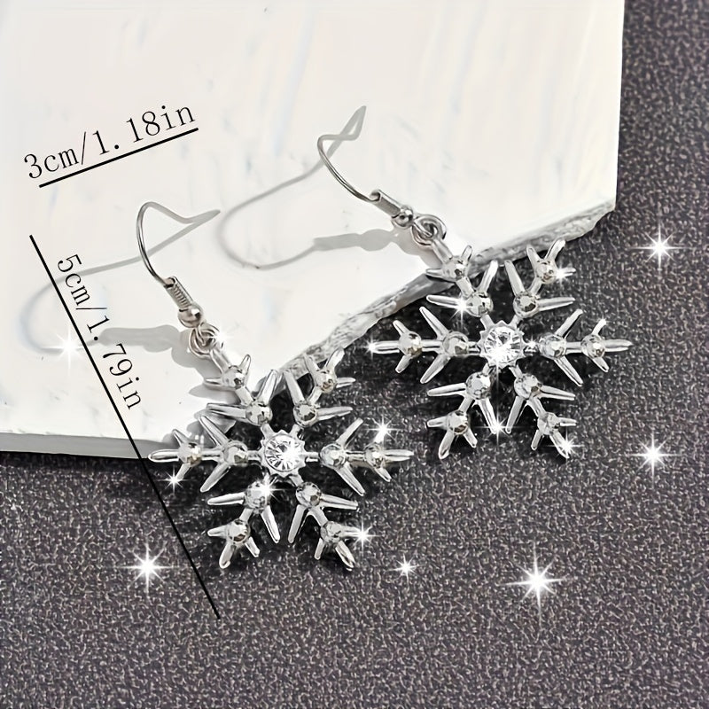 Elegant Rhinestone Snowflake Drop Earrings