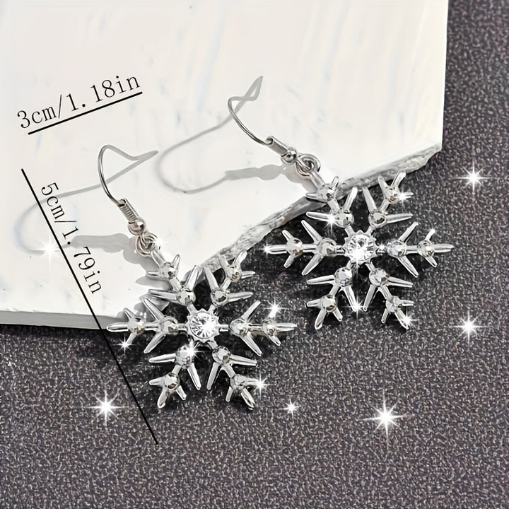Elegant Rhinestone Snowflake Drop Earrings
