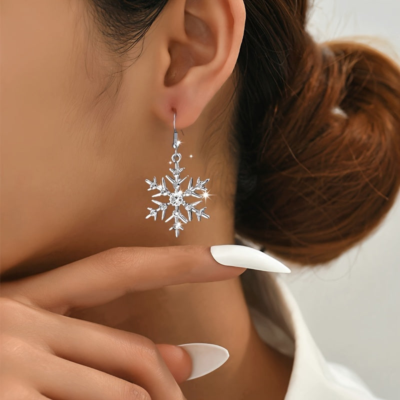 Elegant Rhinestone Snowflake Drop Earrings