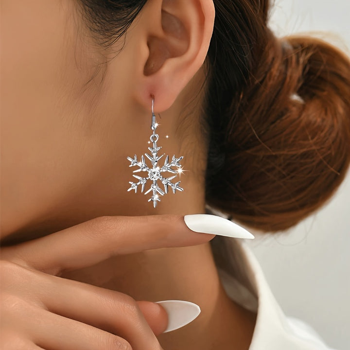 Elegant Rhinestone Snowflake Drop Earrings