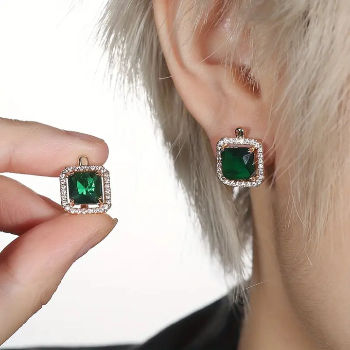 Golden Green Zirconia Gold Earrings