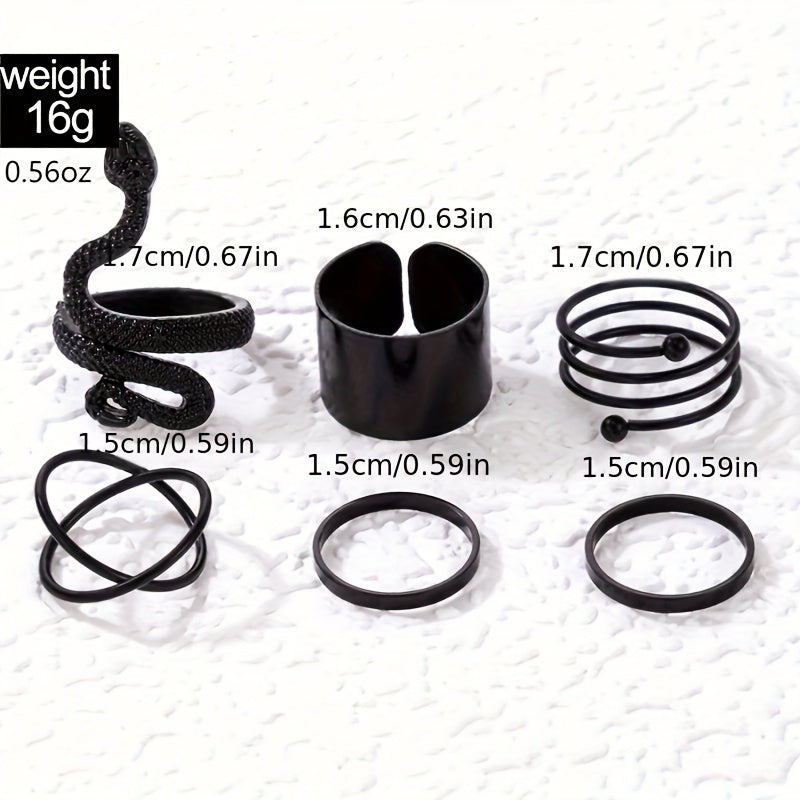 Black Snake & Geometric Ring Set