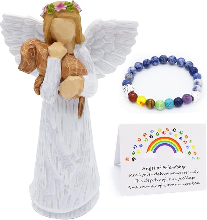 Angel of Friendship Dog Memorial Gift with Rainbow Bridge Bracelet