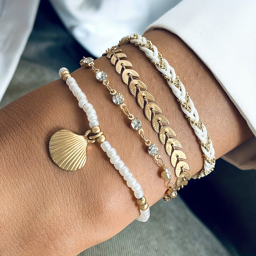 Elegant Shell and Braided Bracelet Set