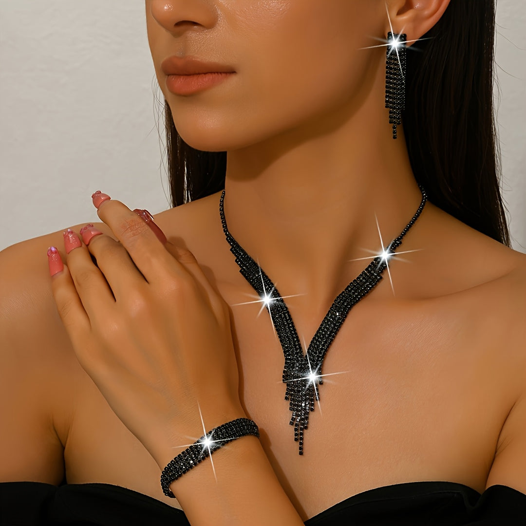 Elegant Rhinestone Silver Necklace and Bracelet Set