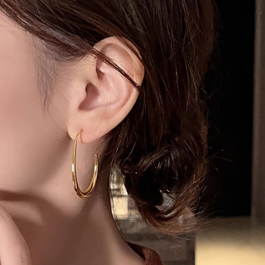 Elegant Gold Geometric Drop Hoop Earrings