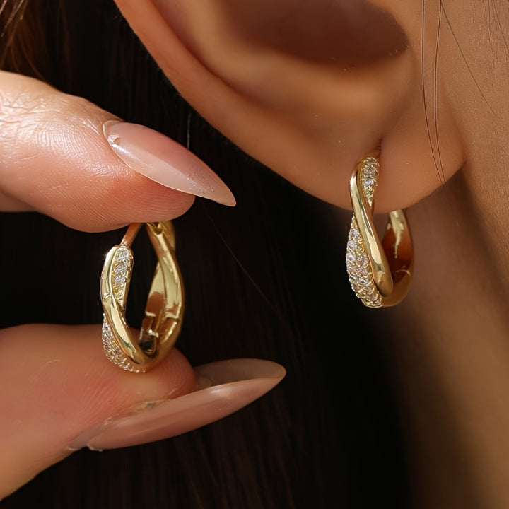 Elegant Korean Gold Interlocking Hoop Earrings