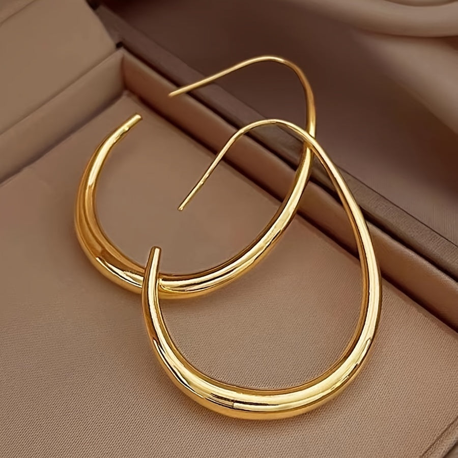 Elegant Gold Geometric Drop Hoop Earrings