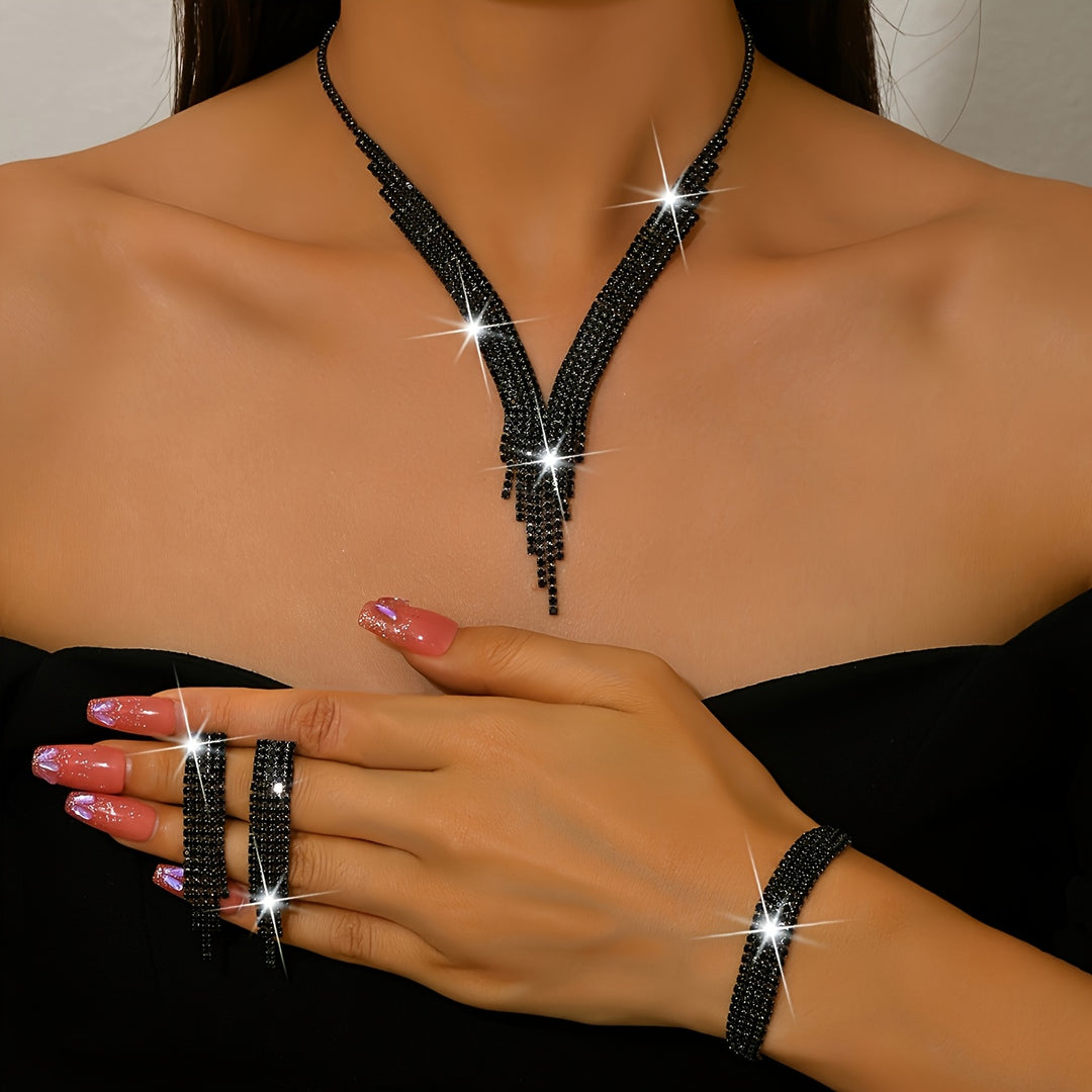 Elegant Rhinestone Silver Necklace and Bracelet Set