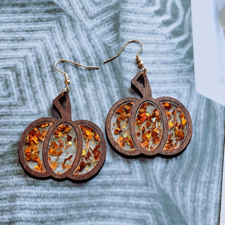 Wooden Pumpkin Earrings