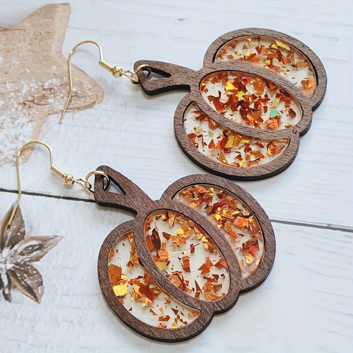 Wooden Pumpkin Earrings