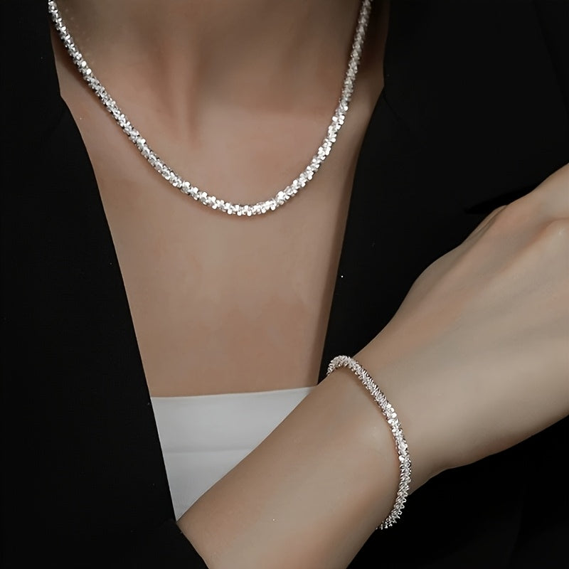 Elegant Glittering Caterpillar Chain Bracelet and Necklace Set