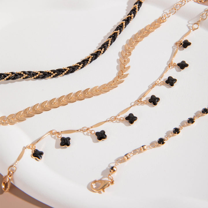 Chic Black Thin Chain Bracelet Set