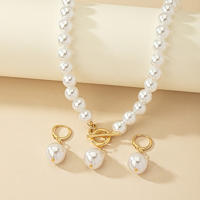 Vintage Baroque Pearl Necklace and Earrings Set