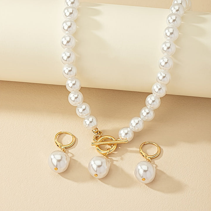 Vintage Baroque Pearl Necklace and Earrings Set