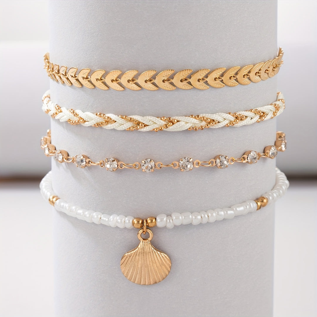 Elegant Shell and Braided Bracelet Set