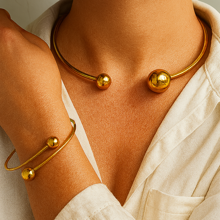 Chic Gold Minimalist Collar Cuff Bracelet Set