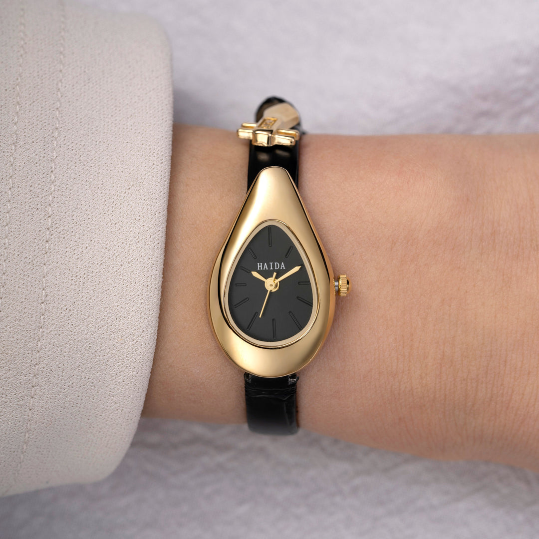Gold Drop Leather Watch