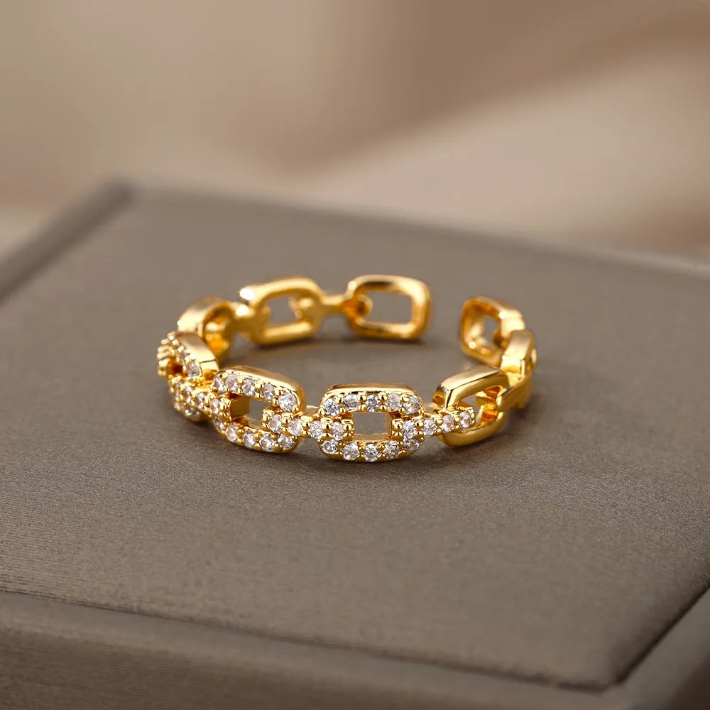 Golden Chain Link Crystal Ring