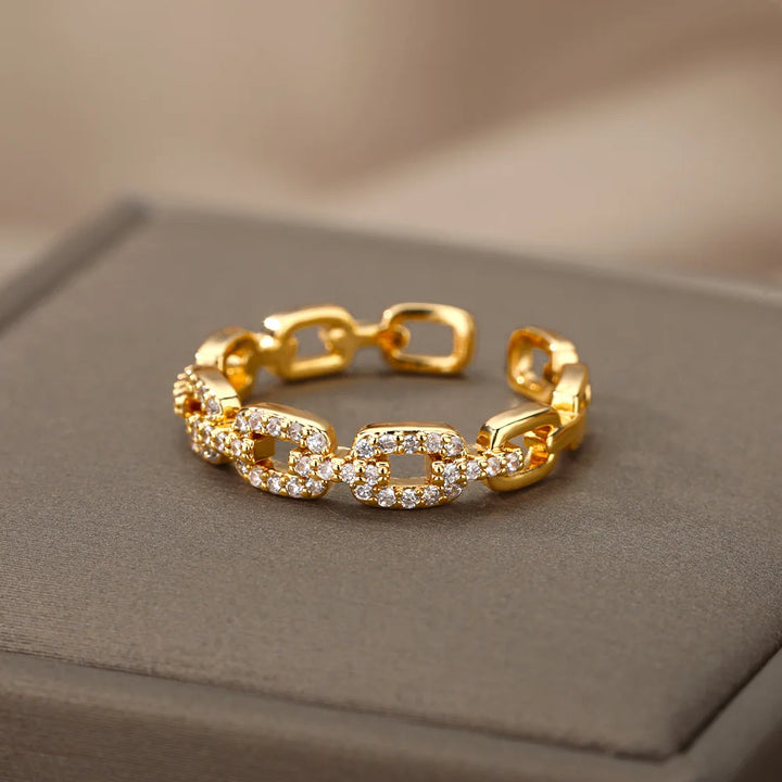 Golden Chain Link Crystal Ring