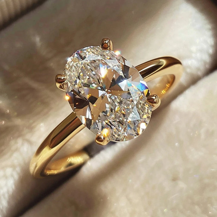 Elegant Sterling Silver Zircon Oval Ring