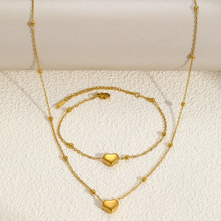 Stainless Steel Heart Pendant Set