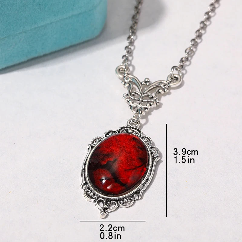 Gothic Red Quartz Oval Pendant Necklace